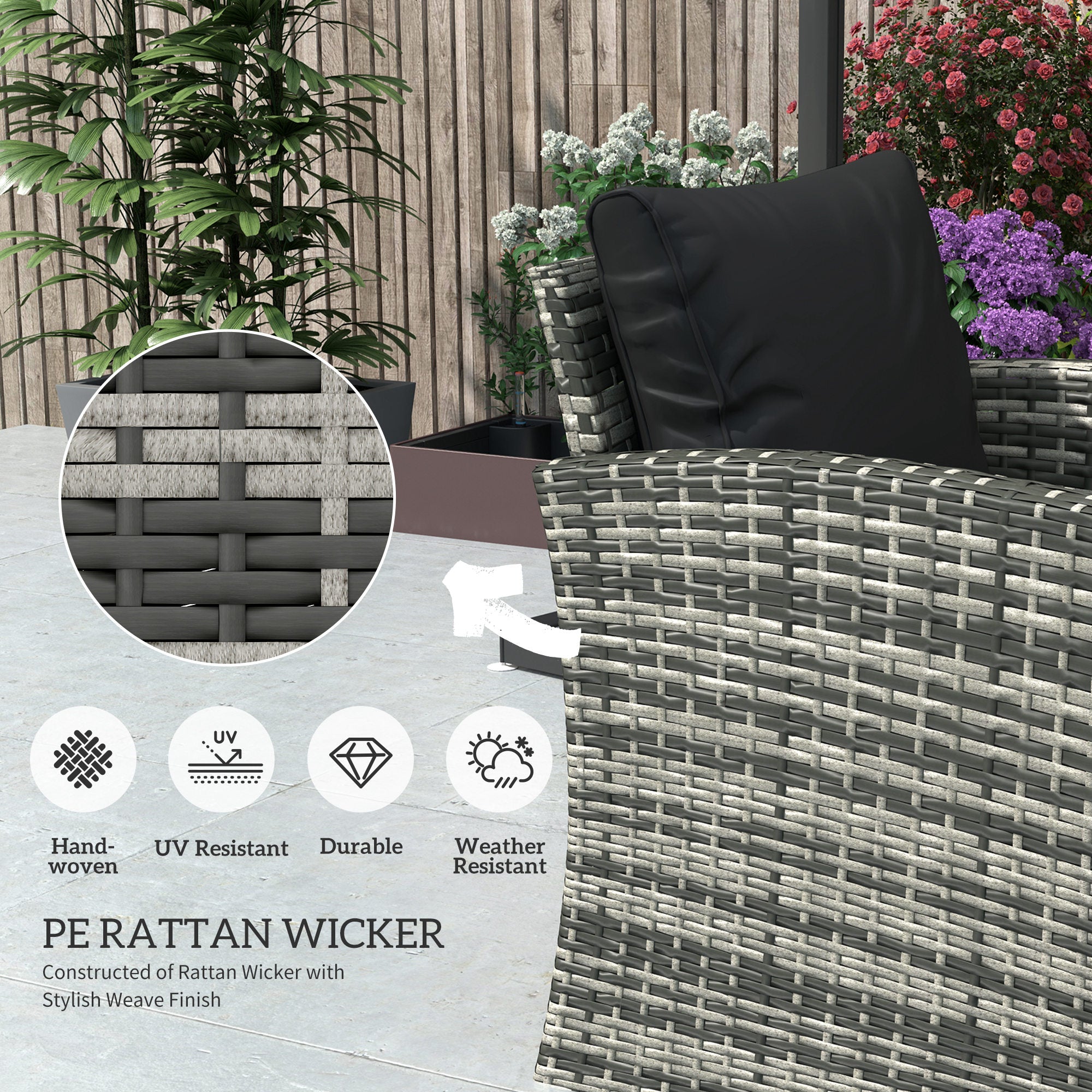 Outsunny 6 Piece Patio Furniture Set, Rattan Wicker Patio Sofa Set Sectional Outdoor Conversation Sofa Set Storage Table & Cushions, Black 