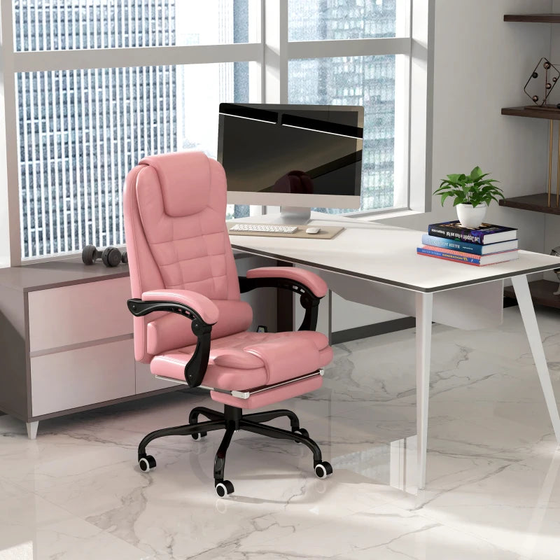 7-Point Vibrating Massage Chair, Reclining Office Chair with Footrest, Reclining Back, Adjustable Height, Pink