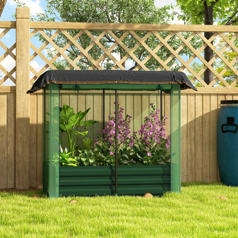 Galvanized Steel Planter Box with Crop Cage and Shade Cloth, Raised Garden Bed for Flowers, Vegs and Herbs