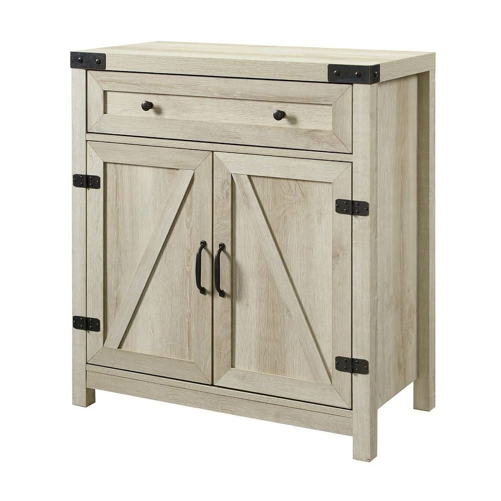 Rustic Farmhouse Barn Door Accent Storage Cabinet White Oak - Free Shipping 