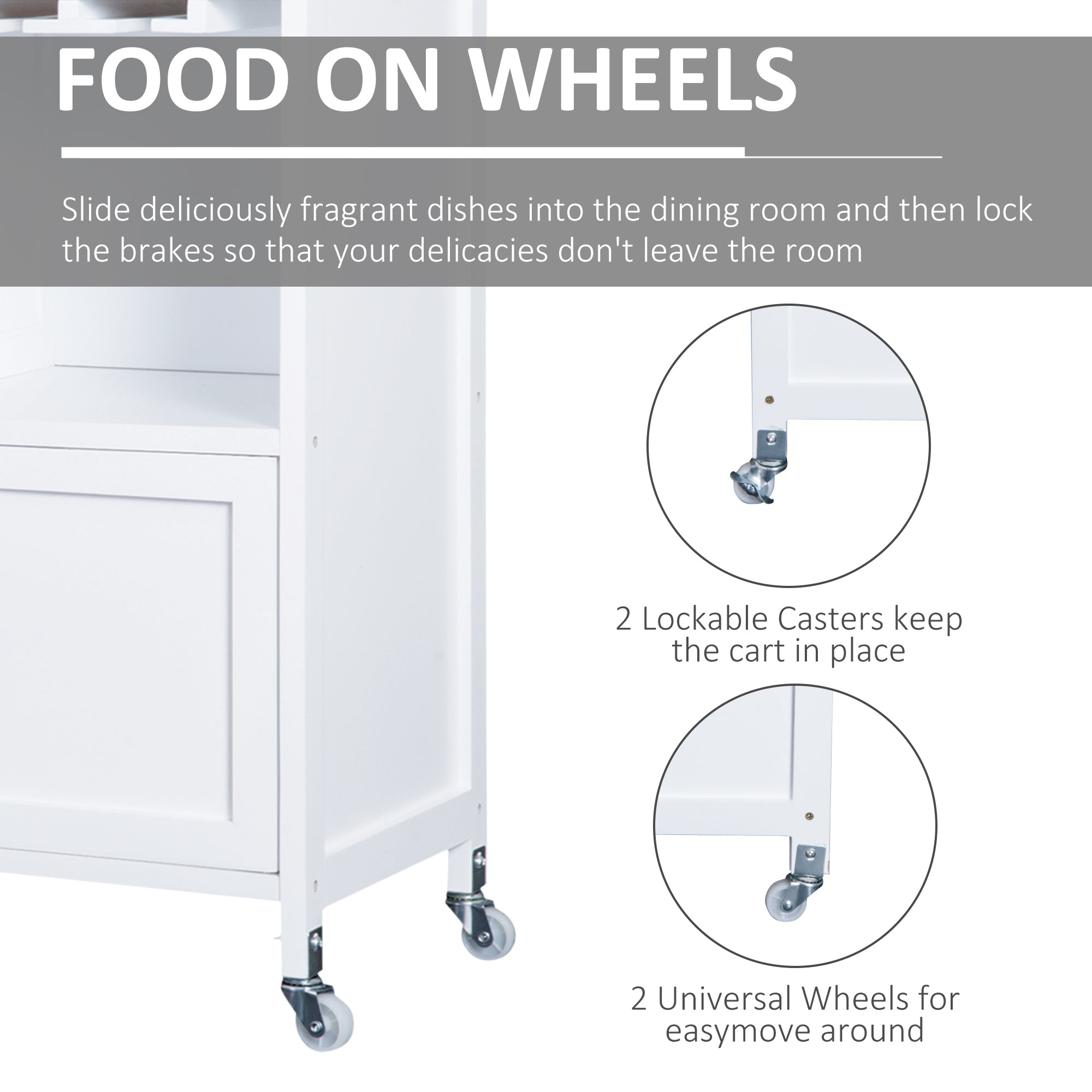 HOMCOM Kitchen Versatility: Portable Trolley with Bamboo Top, Storage Cabinet, and Wine Rack for Culinary Convenience 