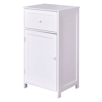 White Wood Bathroom Storage Floor Cabinet with Water Resistant Finish - Free Shipping 