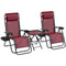 Outsunny Zero Gravity Chair Set of 2 Patio Chair with Side Table Cupholders and Pillows for Pool, Backyard, Lawn, Beach, Red