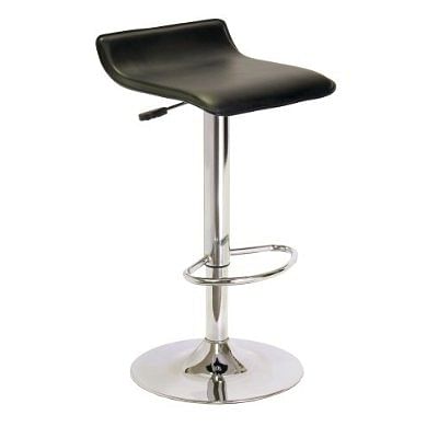 Contemporary ABS Air-Lift Swivel Bar Stool in Black Faux Leather - Free Shipping