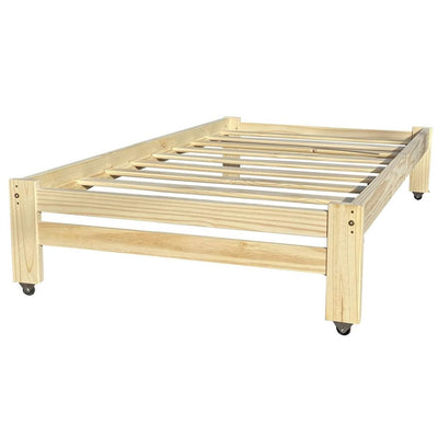 Twin Unfinished Solid Wood Platform Bed Frame with Casters Wheels - Free Shipping 