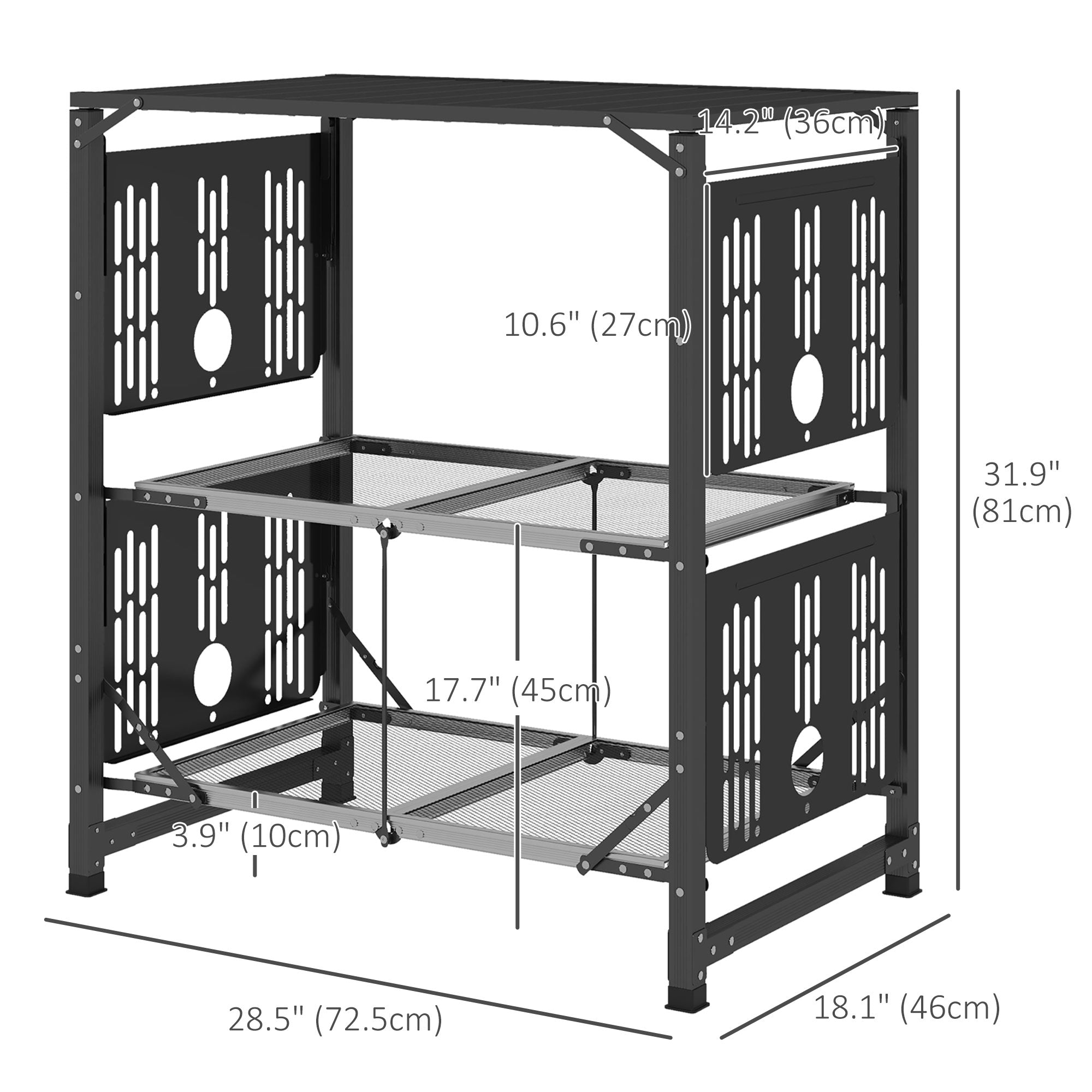 Outsunny Aluminum Folding Camping Kitchen Cook Station Carrying Bag 4 Side Tables 2 Shelves BBQ RV Picnic Black 