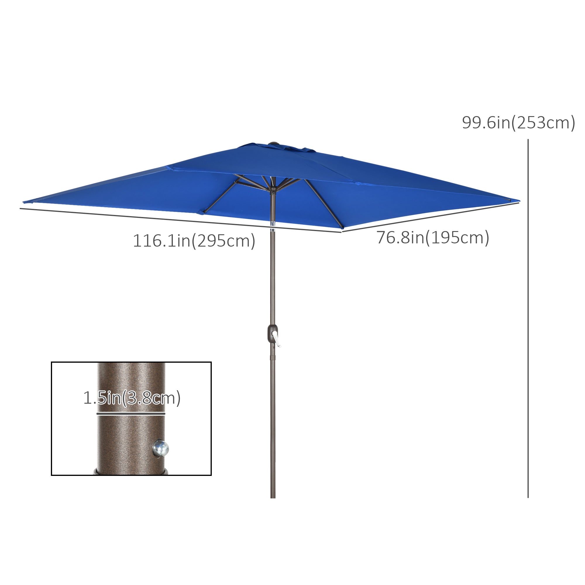 Outsunny Rectangle Patio Umbrella: 6.5x10ft Aluminum Tilt Outdoor Sunshade Canopy with Crank, Dark Blue 