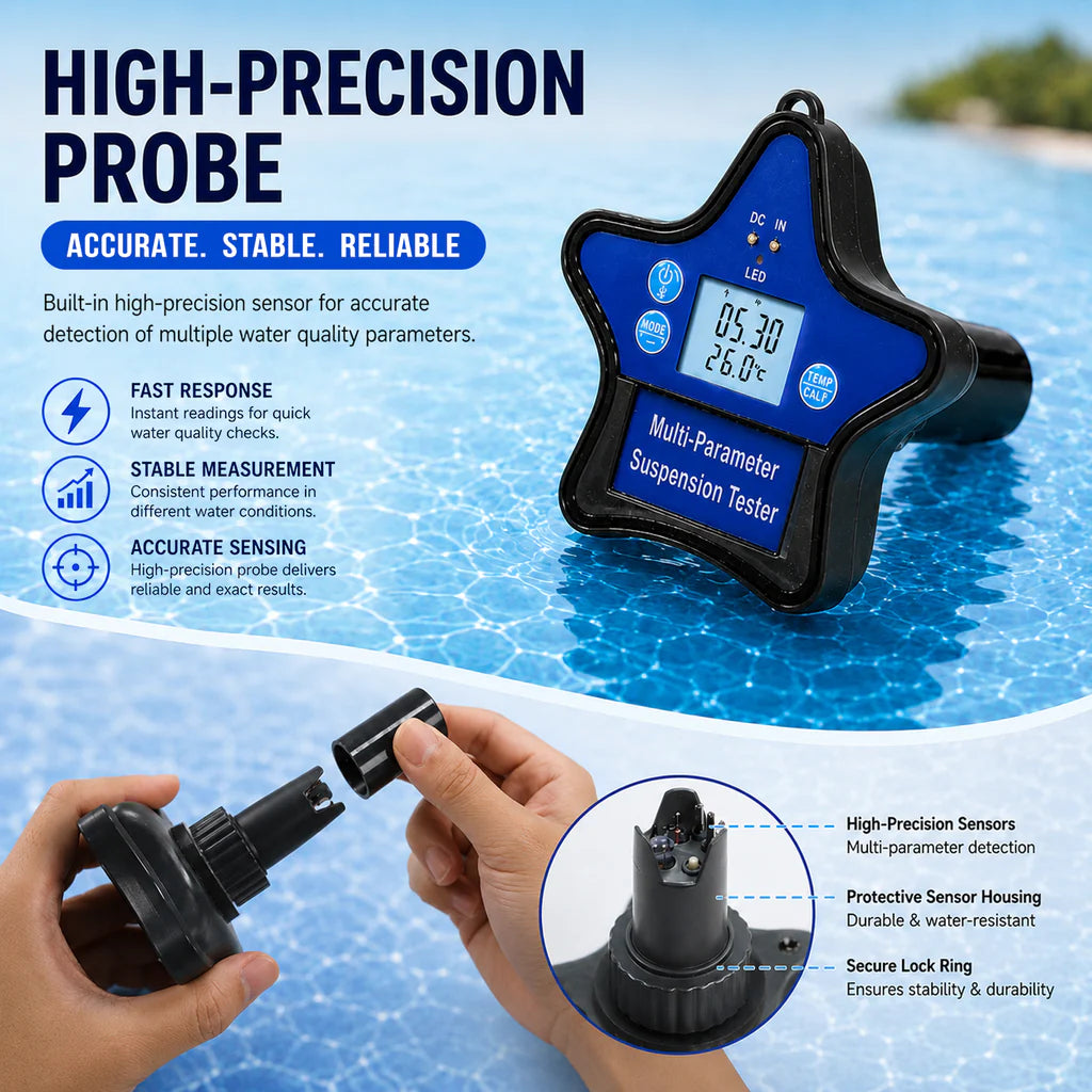 Smart Floating 9-in-1 Water Quality Tester with Wi-Fi, Tuya App & Rechargeable Battery