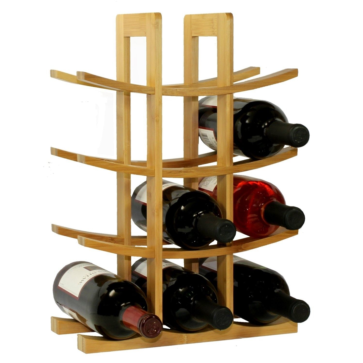 12-Bottle Wine Rack Modern Asian Style in Natural Bamboo - Free Shipping