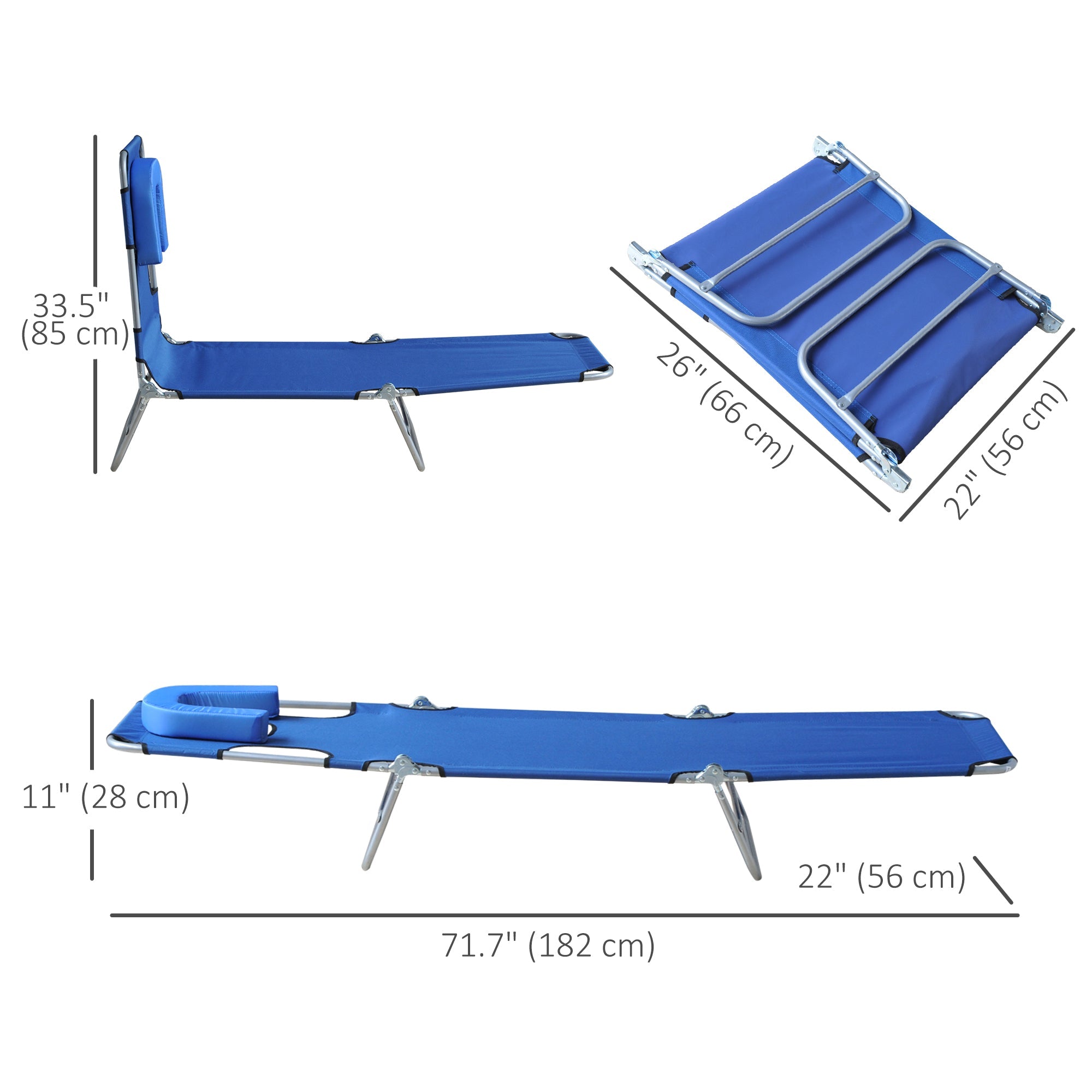 Outsunny Adjustable Folding Chaise Lounge with Face Hole Beach Camping Recliner Sunbed Blue 