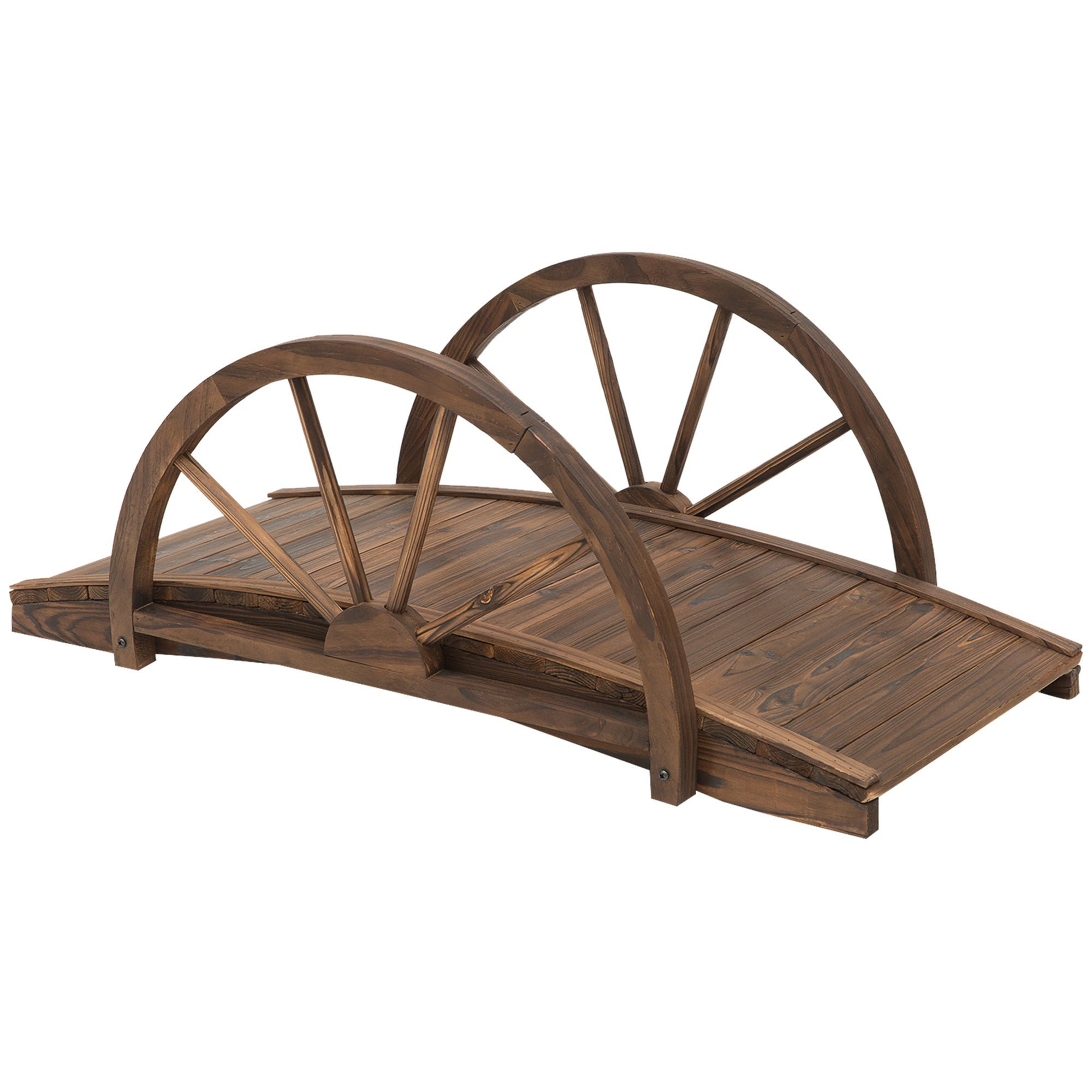 Outsunny 3.3ft Wooden Garden Bridge Arc Stained Finish Walkway with Half Wheeled Railings, Stained Wood 