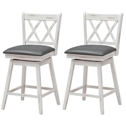 Set of 2 White Wood 24-in Counter Height Farmhouse Swivel Cushion Seat Barstools - Free Shipping 