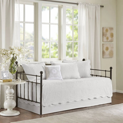 6-Piece Farmhouse White Daybed Cover Bedding Set with Scalloped Edges - Free Shipping 
