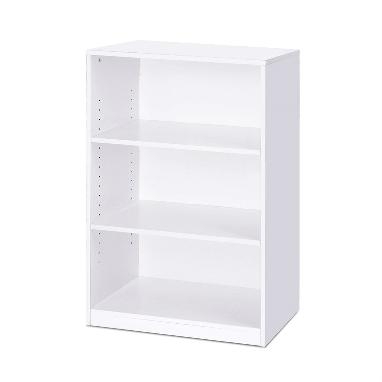 Modern 3-Shelf Bookcase in White Wood Finish - Free Shipping