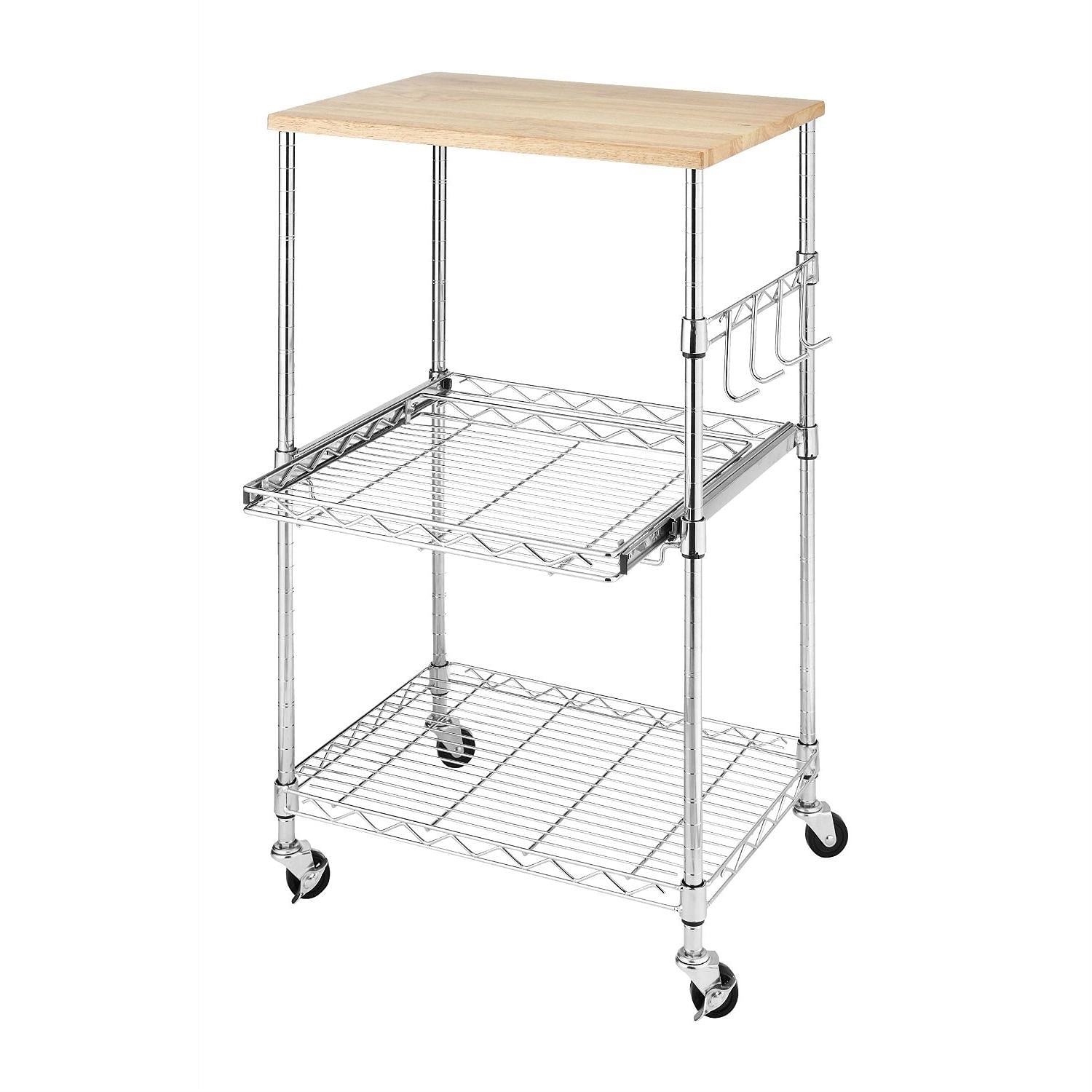 Sturdy Metal Kitchen Microwave Cart with Adjustable Shelves and Locking Wheels - Free Shipping