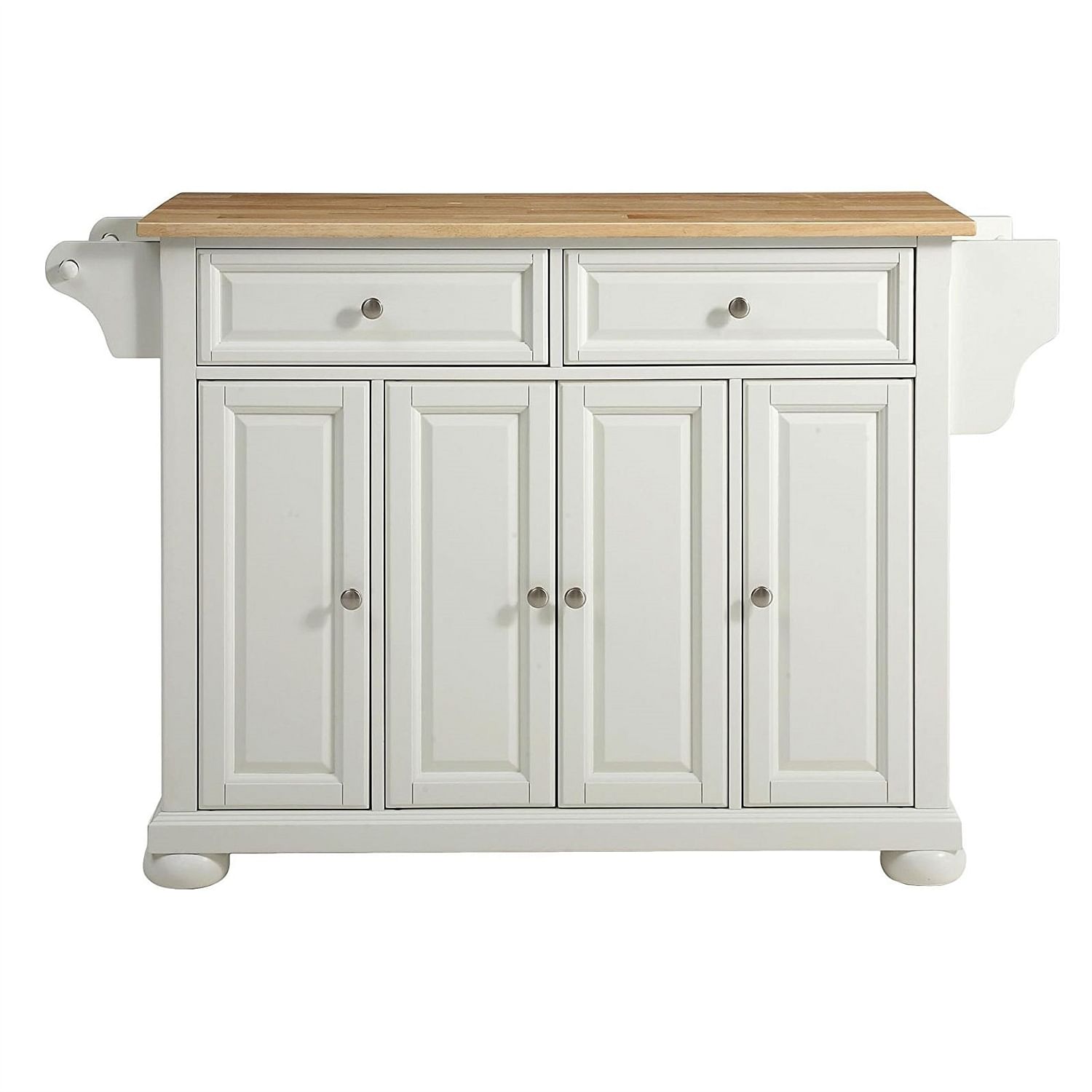 White Kitchen Island Storage Cabinet with Solid Wood Top - Free Shipping