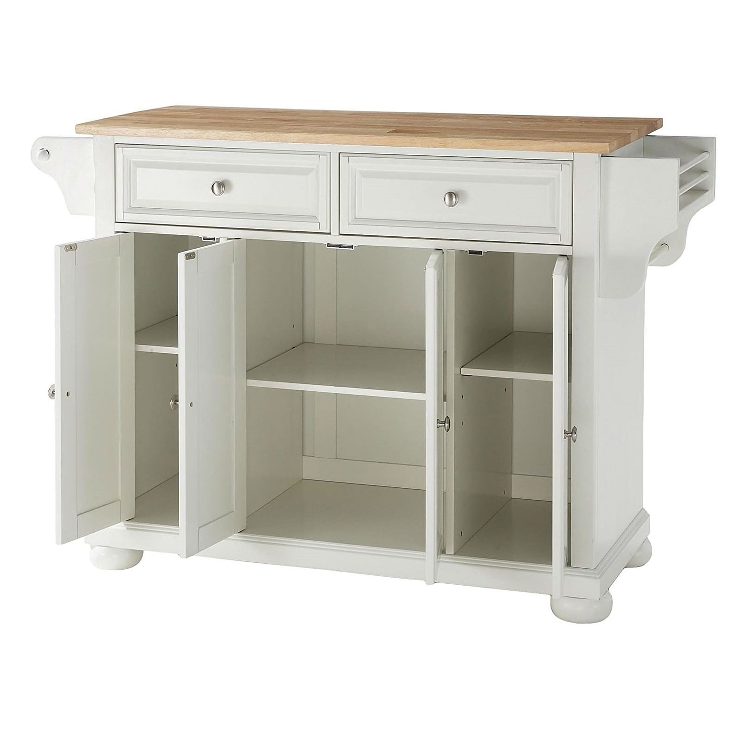 White Kitchen Island Storage Cabinet with Solid Wood Top - Free Shipping