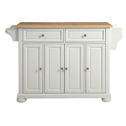 White Kitchen Island Storage Cabinet with Solid Wood Top - Free Shipping