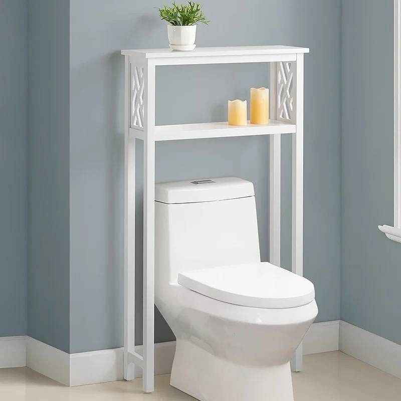 White Solid Wood Over the Toilet 1-Shelf Storage Rack - Free Shipping