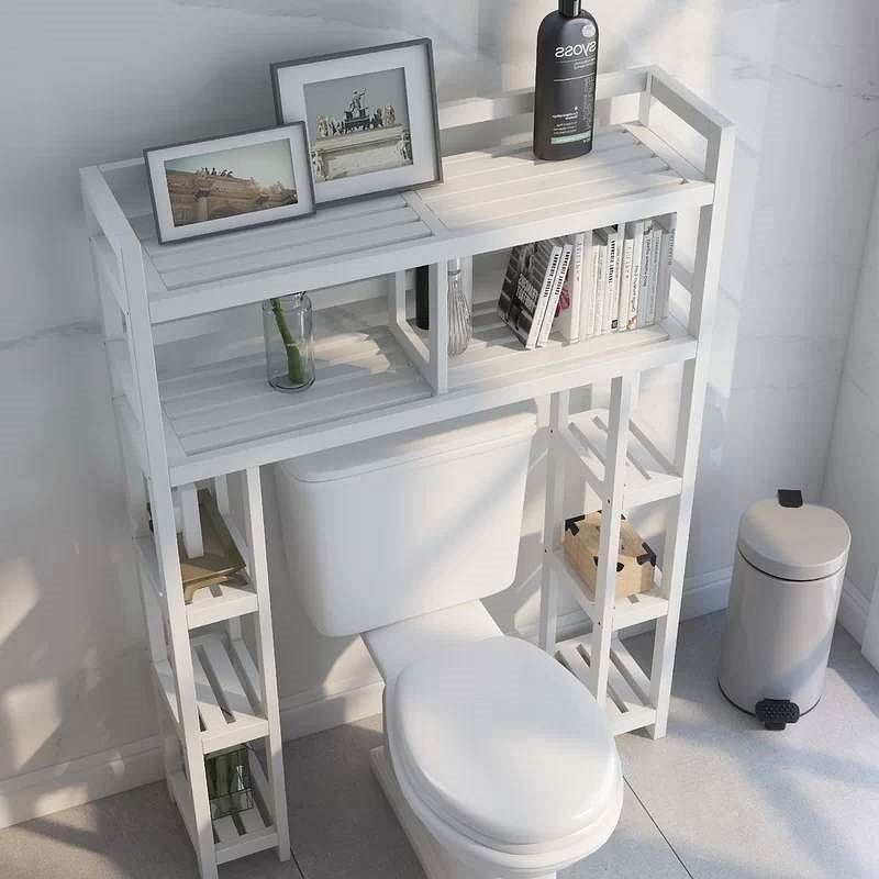 White Solid Wood Over-the-Toilet Bathroom Storage Shelving Unit - Free Shipping