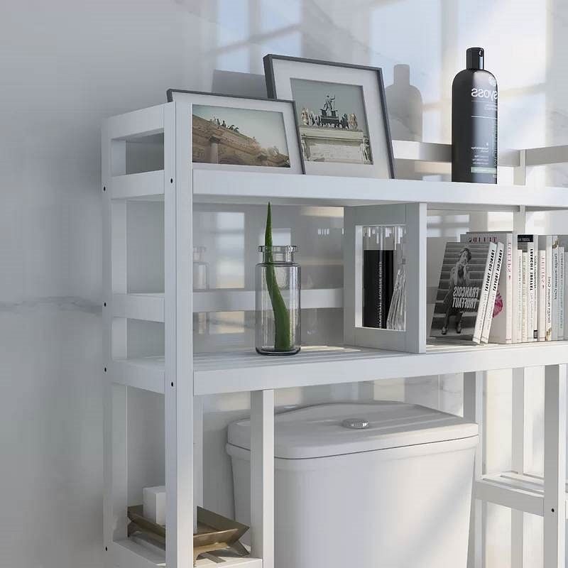 White Solid Wood Over-the-Toilet Bathroom Storage Shelving Unit - Free Shipping