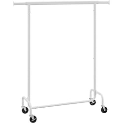 Heavy Duty White Metal Garment Rack Clothes Hanging Bar on Wheels - Free Shipping 