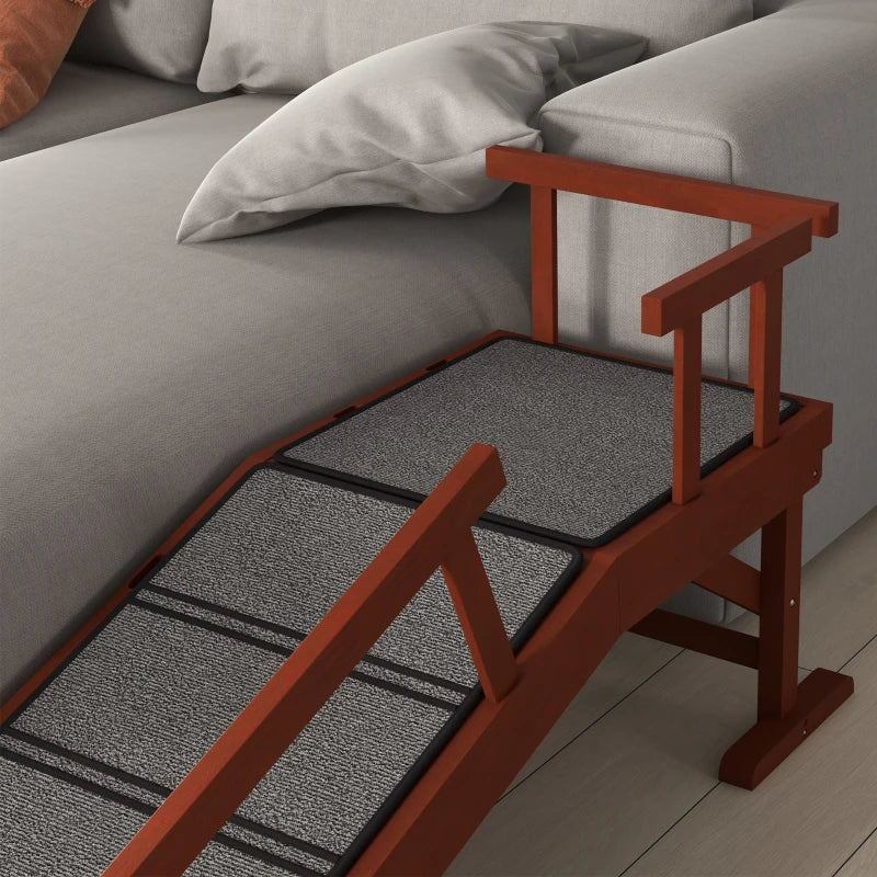 Wooden Dog Ramp for Large Dogs, 49" Long, with Non-slip Rug, Removable Guardrails for Couch, Bed, Brown