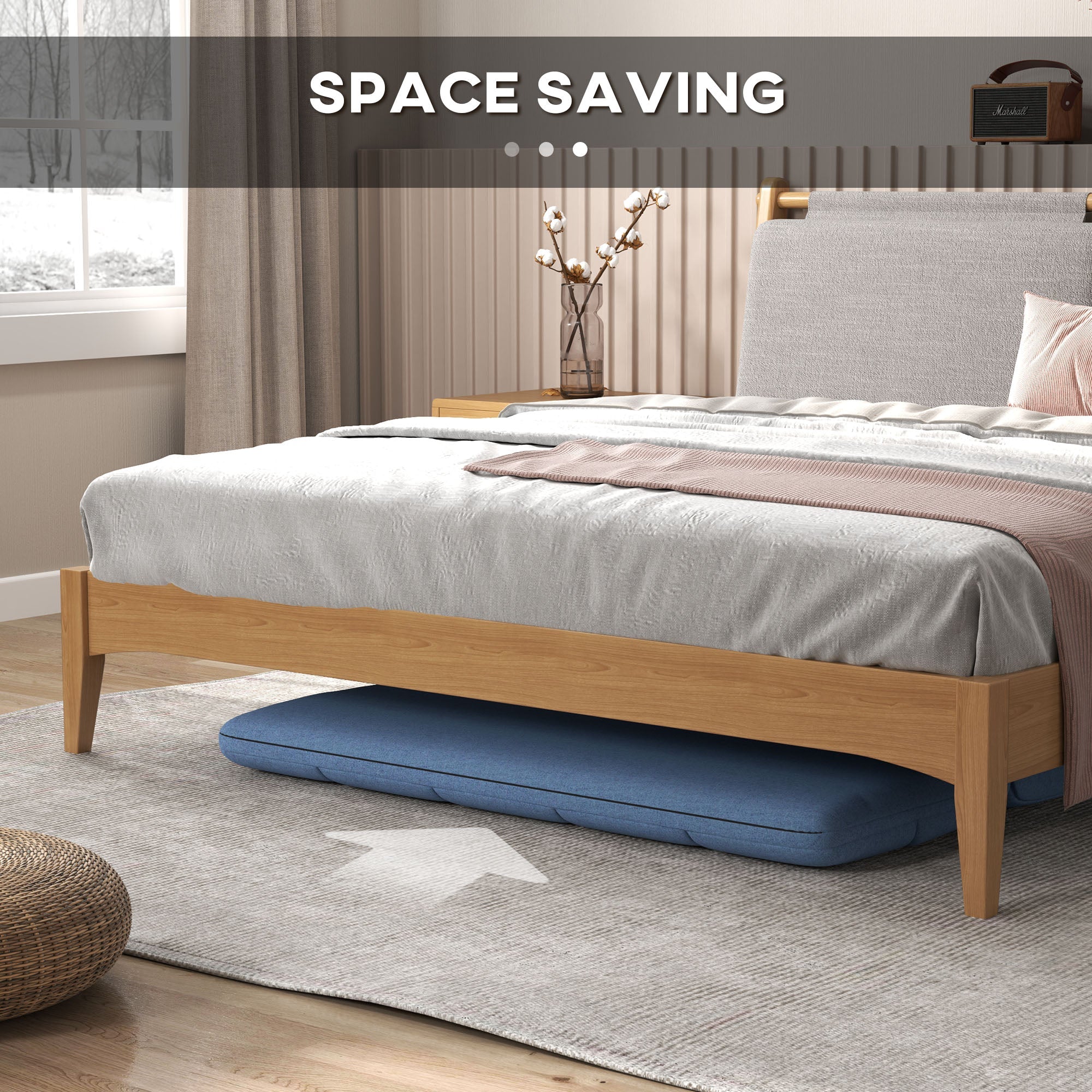 HOMCOM Floor Sofa, Foldable 2-Seater Lazy Sofa Sleeper with 9-position Backrest and 2 Pillows Light Blue 