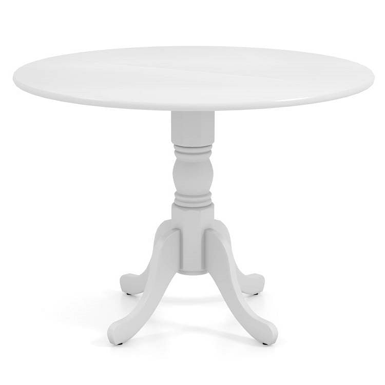 Round Solid Wood Kitchen Dining Table in White Farmhouse Wooden Finish - Free Shipping