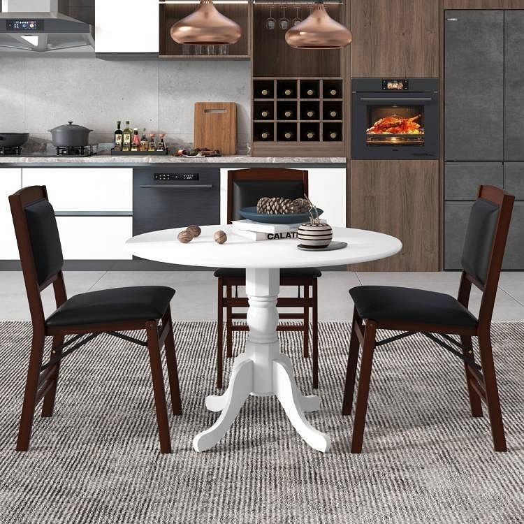 Round Solid Wood Kitchen Dining Table in White Farmhouse Wooden Finish - Free Shipping