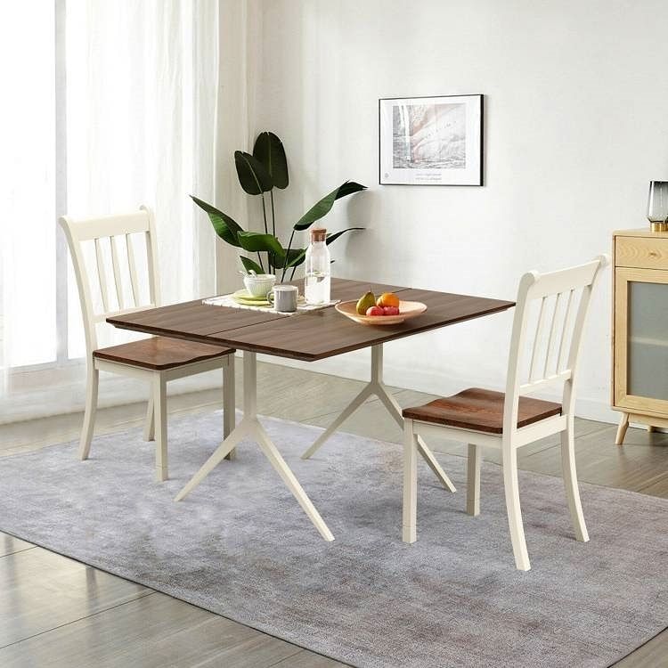 Set of 2 Solid Wood White Mission Style Armless Dining Chair with Brown Seat - Free Shipping