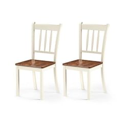 Set of 2 Solid Wood White Mission Style Armless Dining Chair with Brown Seat - Free Shipping