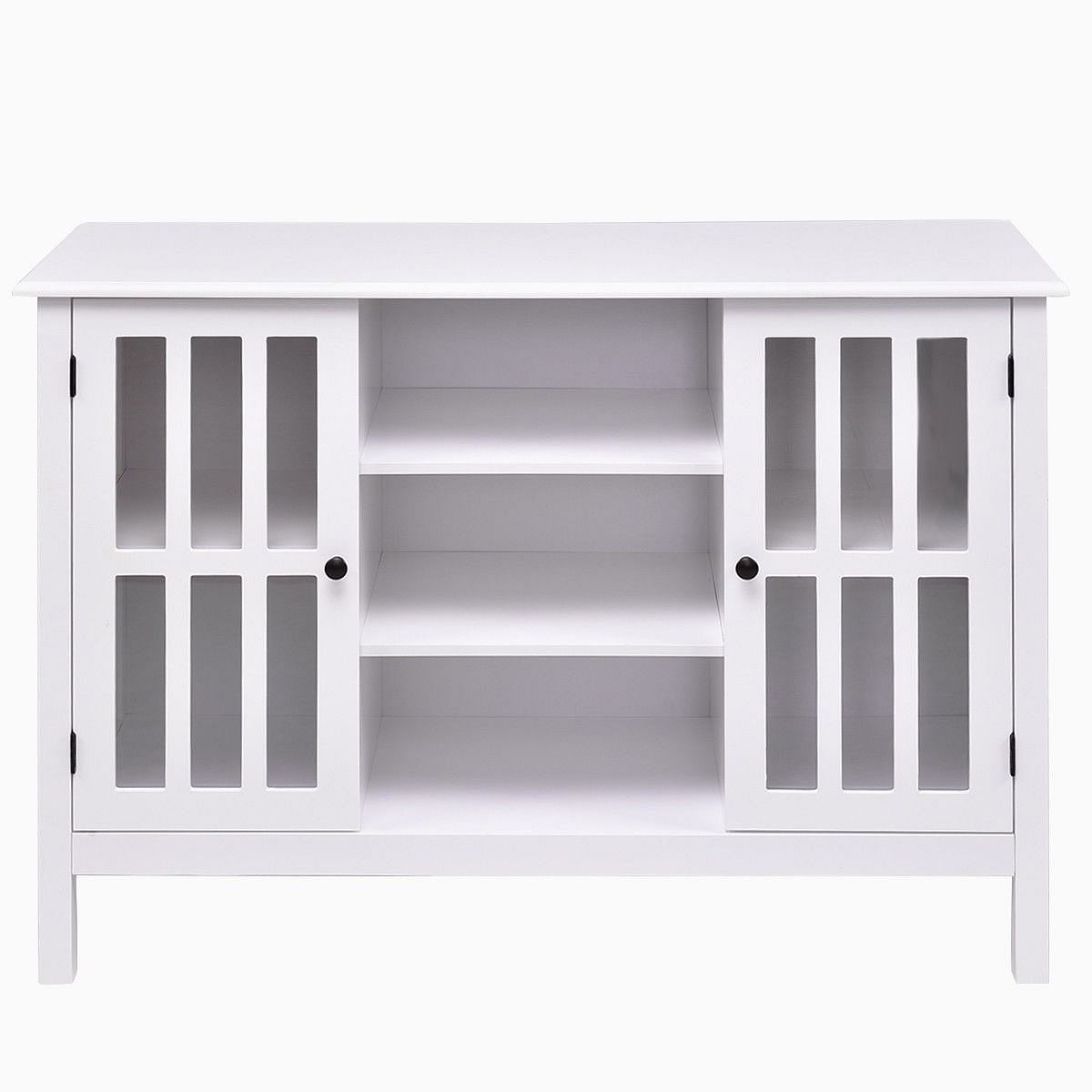 White Wood 43-inch TV Stand with Glass Panel Doors - Free Shipping