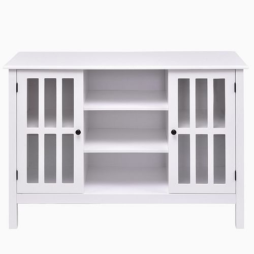 White Wood 43-inch TV Stand with Glass Panel Doors - Free Shipping