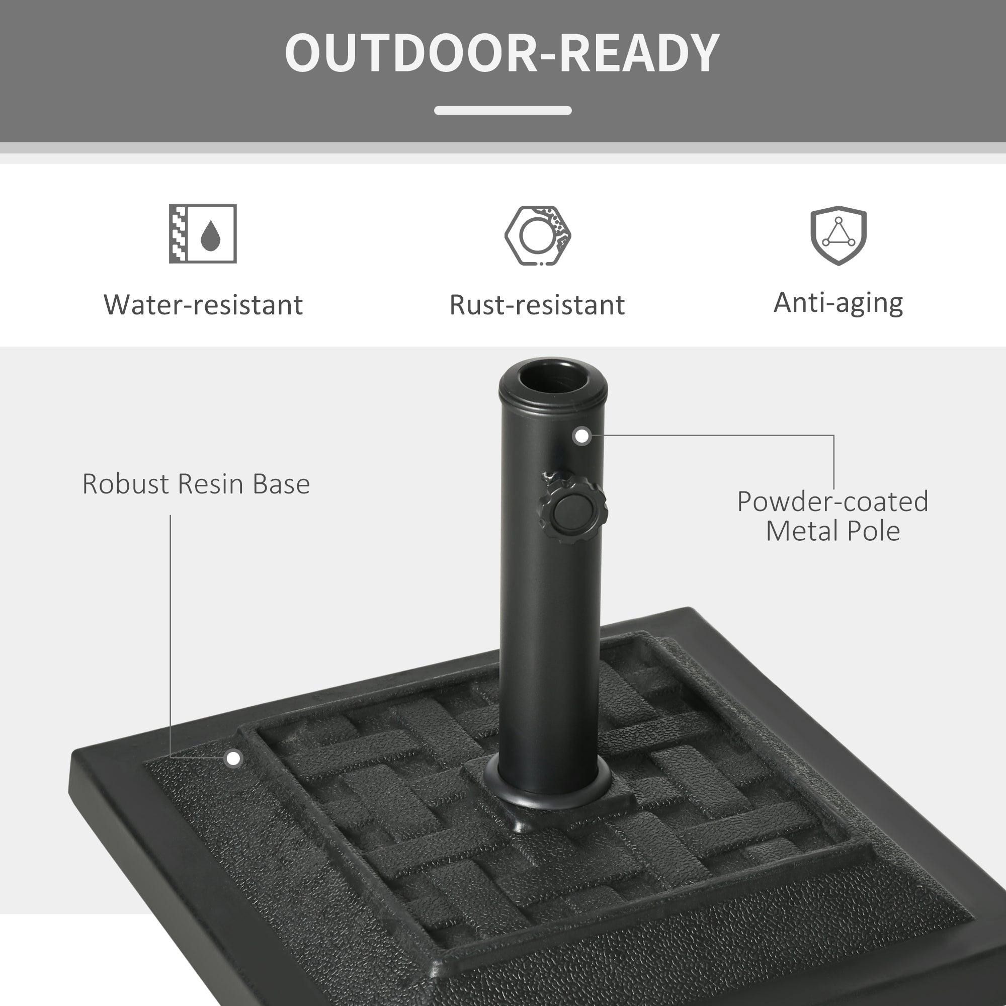 Outsunny 26 lb Heavy Duty Square Resin Patio Umbrella Base for Outdoor Garden Backyard Black 