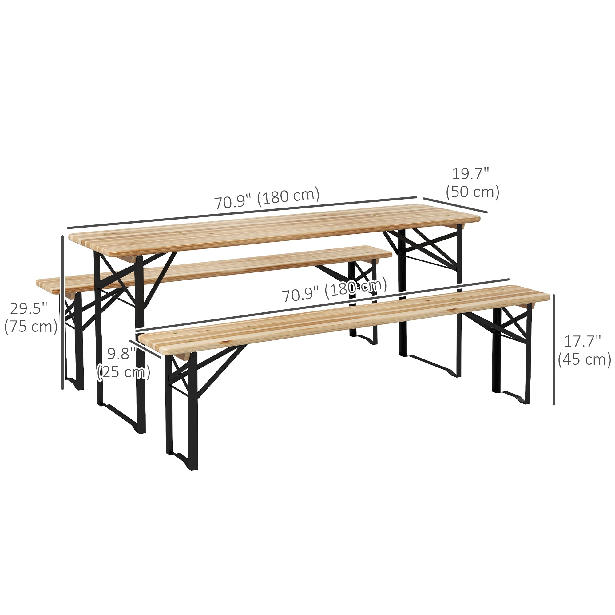 Outsunny Portable Picnic Table Bench Set 71" Heavy Duty 3 Piece Outdoor Family Gatherings 