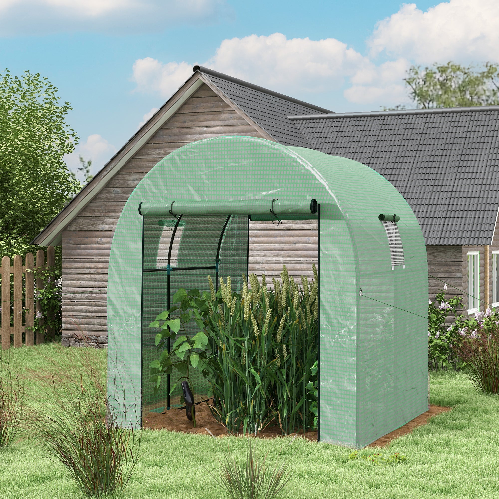 Outsunny Walk-in Tunnel Greenhouse: 6'x6'x6.6' UV-Resistant Cover & Ventilation for Year-Round Gardening, Green 