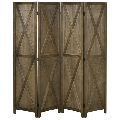 HOMCOM 4-Panel Wall Partition Farmhouse Room Separator: Foldable Design Wooden Frame 5.6FT, Brown 