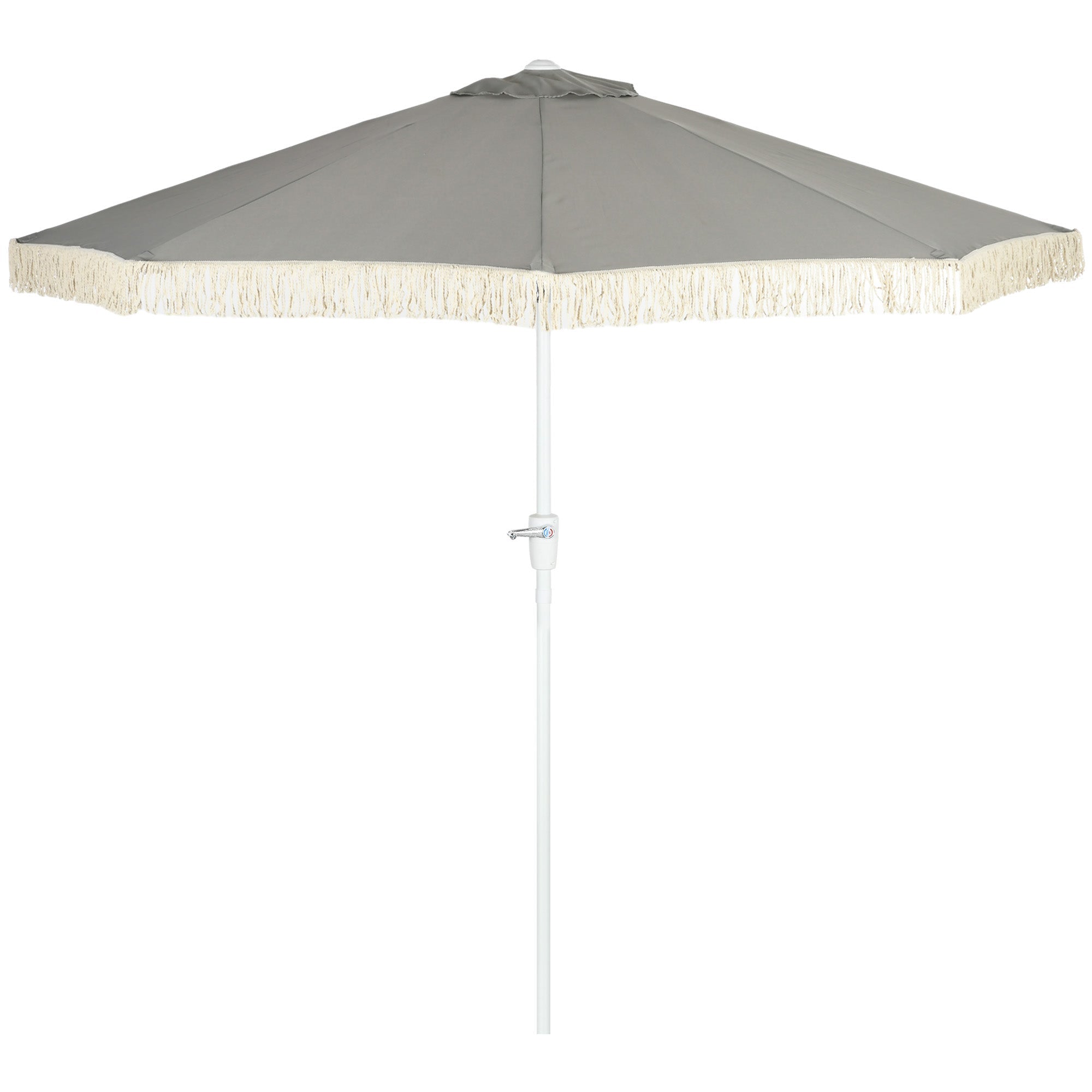 Outsunny Outdoor Sun Umbrella 8.7x8.7 ft with Tilt Fringed Ruffles Patio Table Parasol Grey 