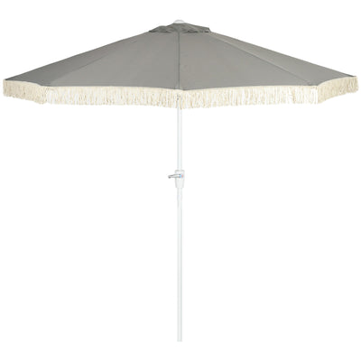 Outsunny Outdoor Sun Umbrella 8.7x8.7 ft with Tilt Fringed Ruffles Patio Table Parasol Grey 
