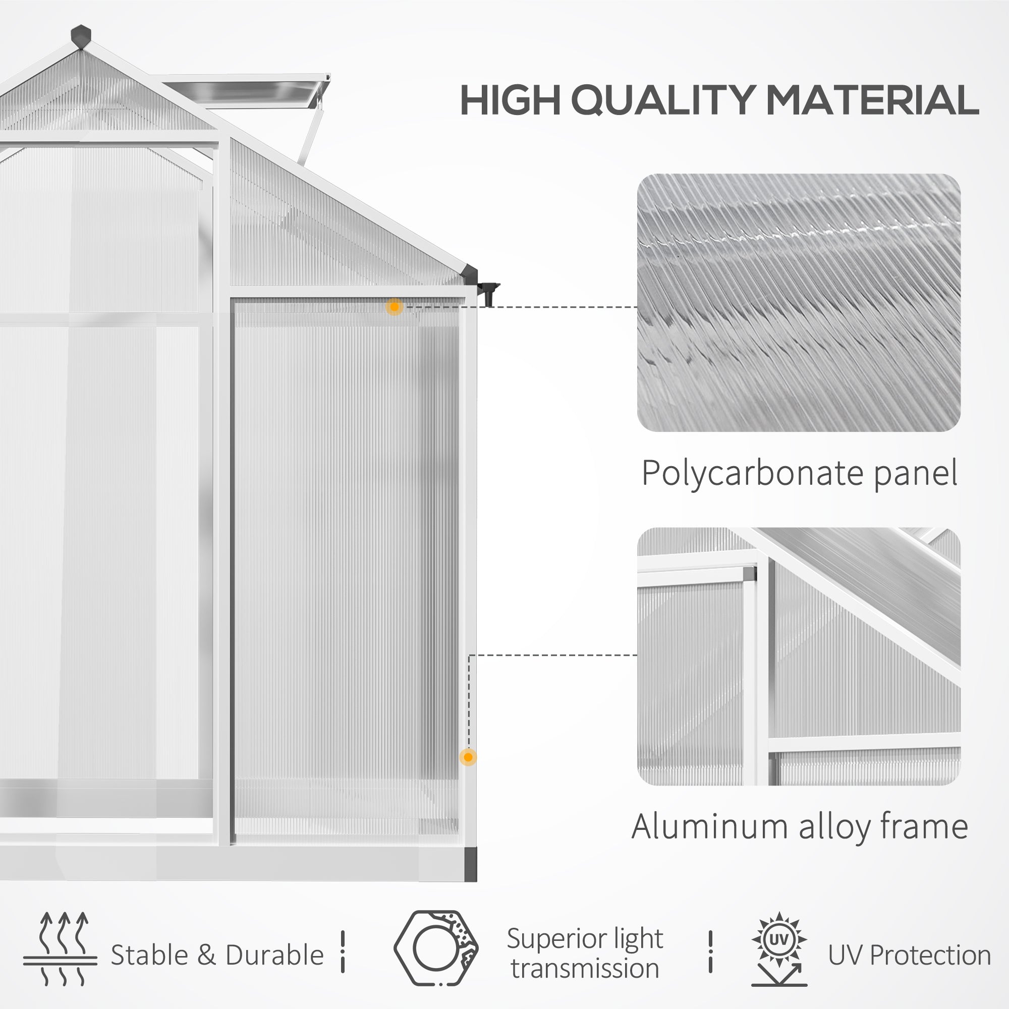 Outsunny Walk-in Garden Greenhouse 4' x 6.2' x 6.4' Polycarbonate Panels Plants Flower Growth Shed 