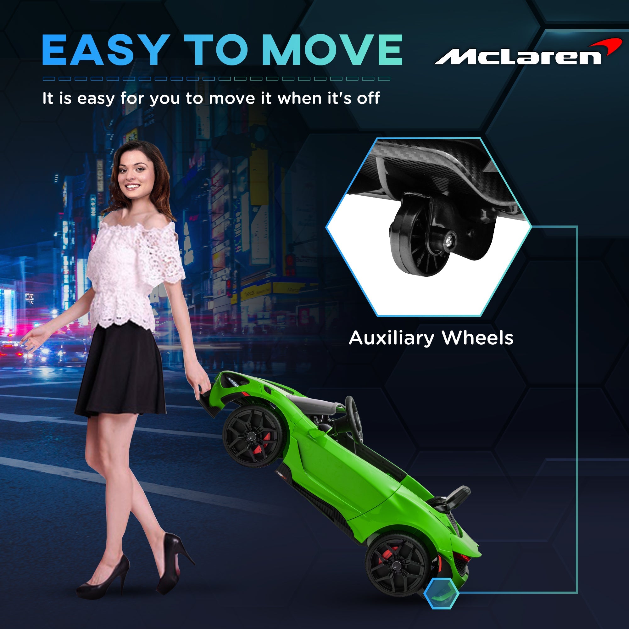 Qaba McLaren 765LT Licensed 12V Kids Electric Car w/ Scissor Doors, Training Wheels, Remote, Slow Start, Music Horn Green 