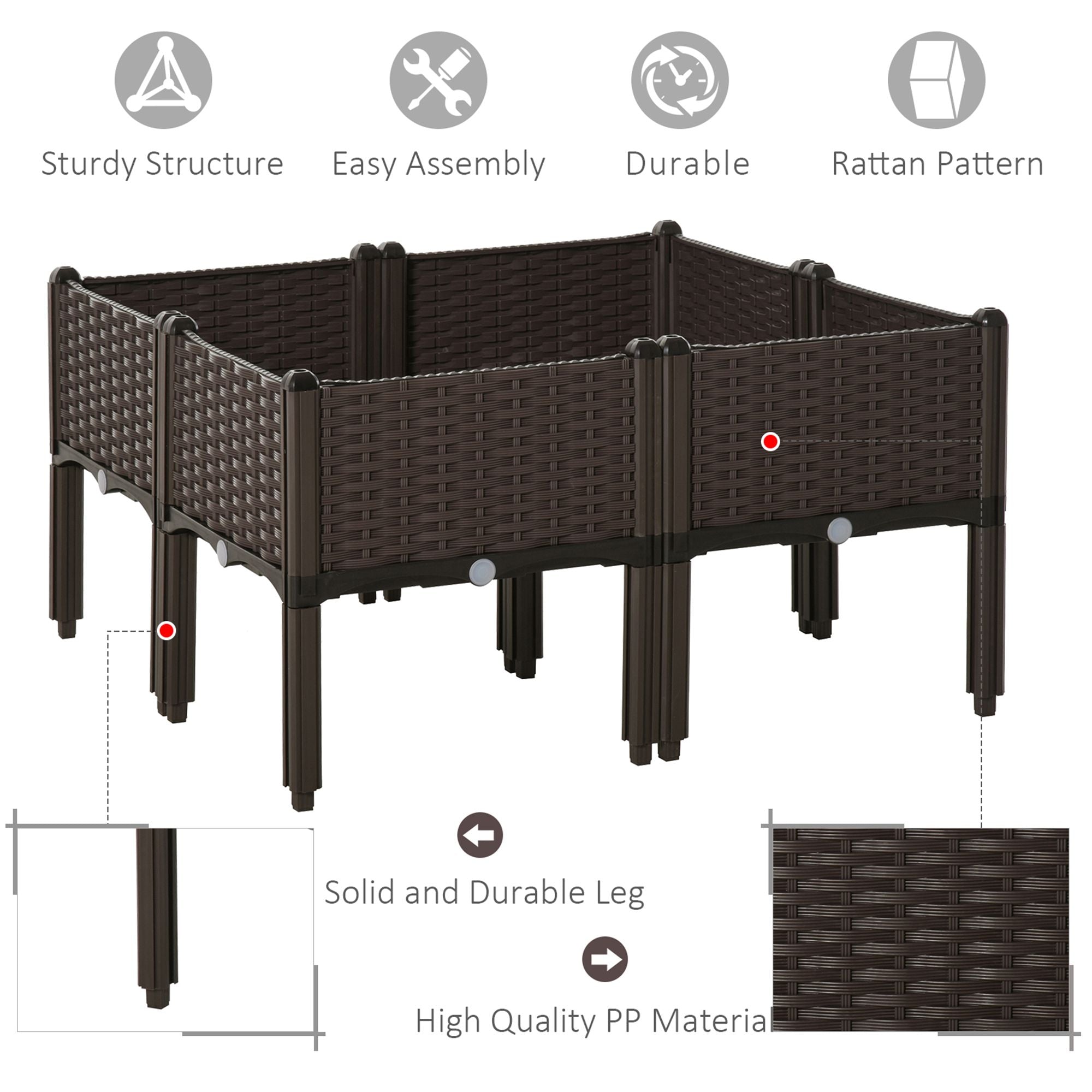 Outsunny 4-piece Raised Garden Bed PP Stackable Flower Vegetable Herb Grow Box Plant Stand 