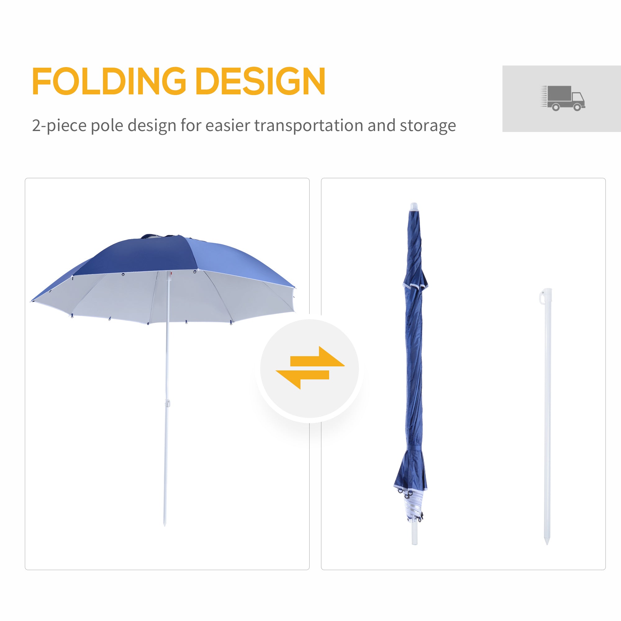 Outsunny 7.5ft Blue 2-in-1 Beach Sport Umbrella Shelter with Silver Coated UV50 Protection for Outdoor Activities 