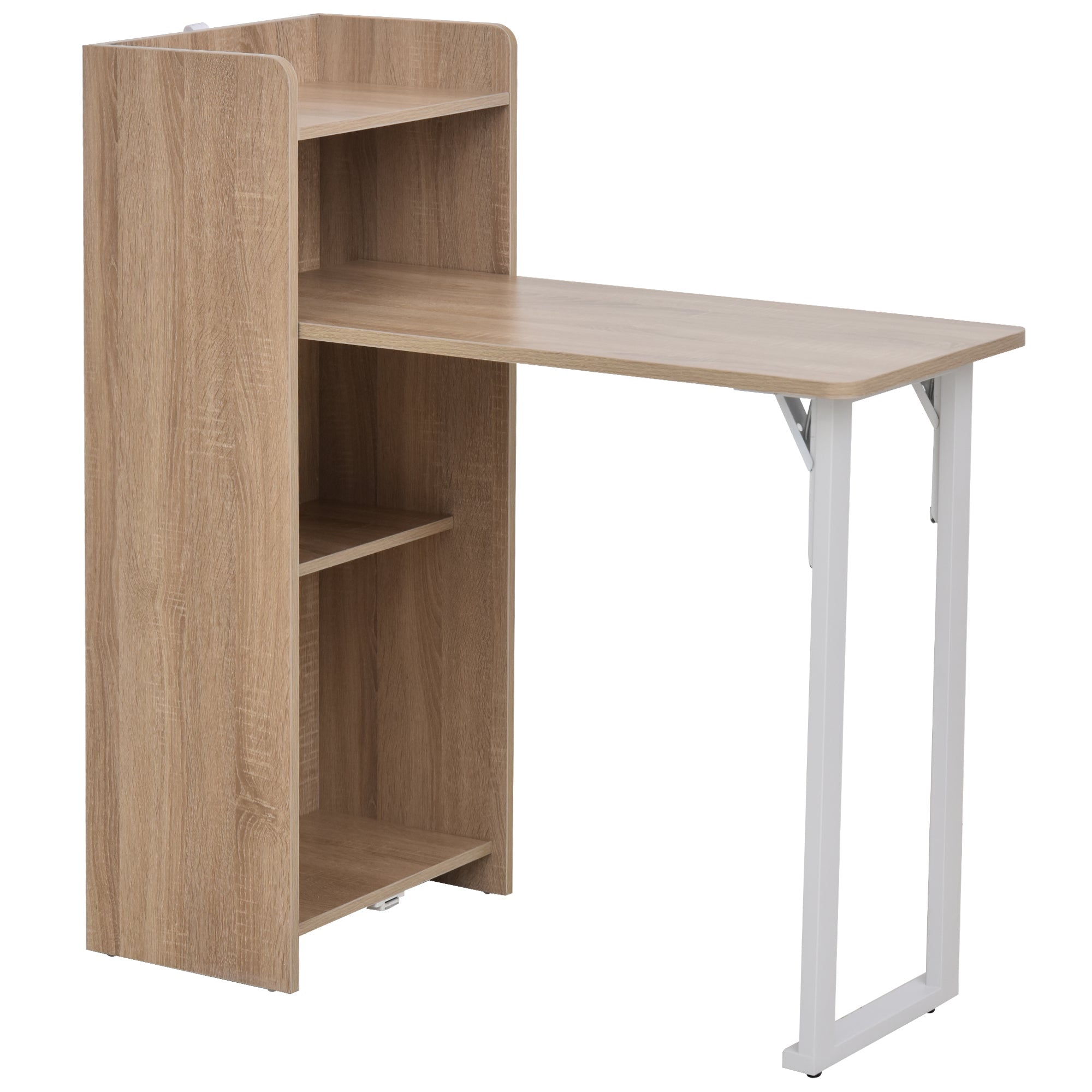 HOMCOM 2 In 1 Storage Cabinet & Dining Table 4-Tier Shelf Drop Leaf Tabletop Anti-toppling Design Small Spaces 