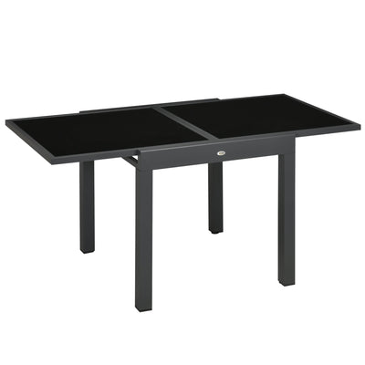 Outsunny 63" Extendable Dining Table Outdoor Patio Rectangular Aluminum Frame Tempered Glass Tabletop Black 