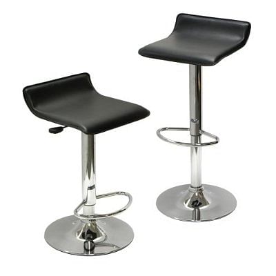 Set of 2 Modern Air-Lift Adjustable Bar Stools with Black Seat - Free Shipping 