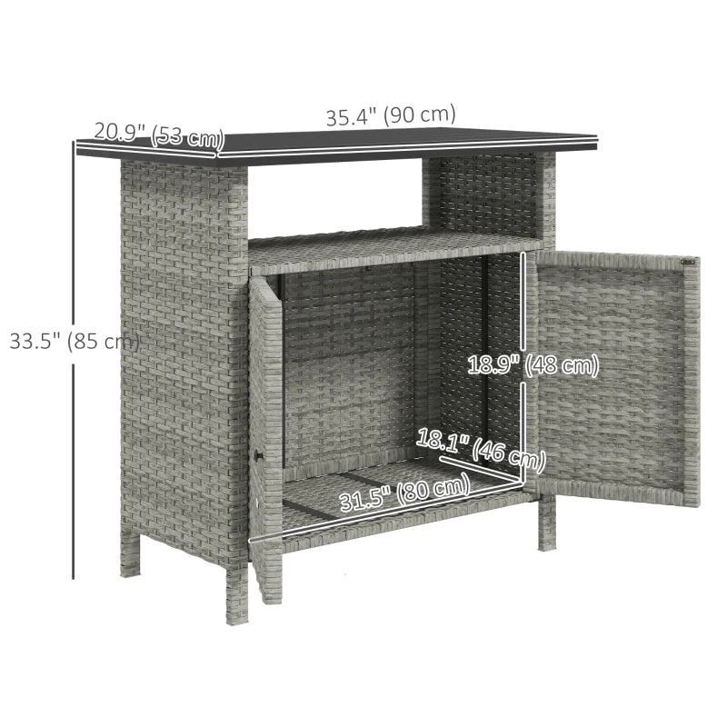 Wicker Outdoor Storage Cabinet with Two Doors and Shelf for Outdoor Pool Towel Storage, Grey
