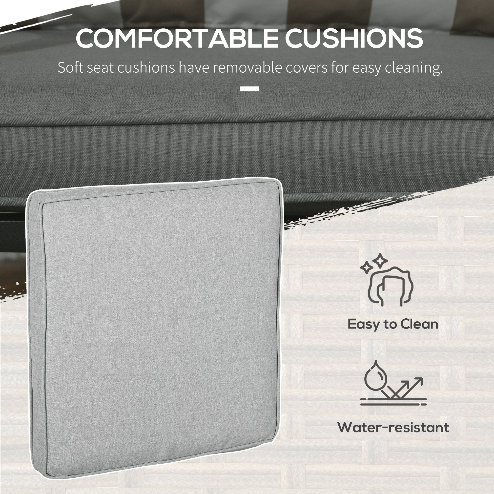 Outsunny Garden Furniture Set 5PC Rattan with Armchairs Stools & Steel Tabletop Khaki 