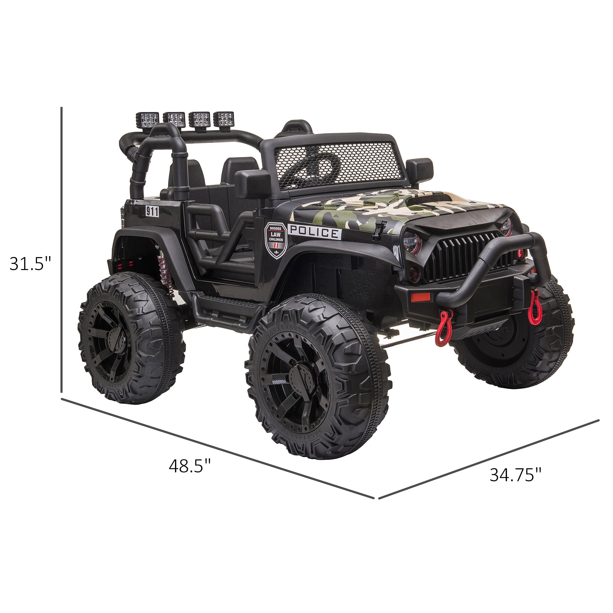 Aosom 12V Kids Police Ride-On: 2-Seater SUV, Remote Control, Bluetooth, Camouflage 